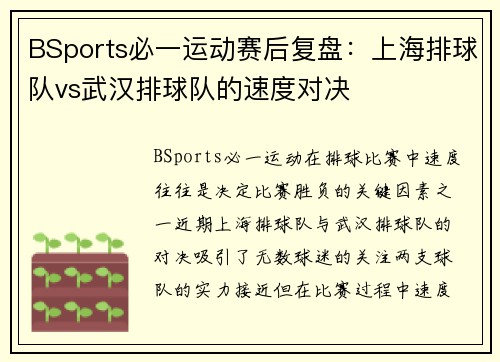 BSports必一运动赛后复盘：上海排球队vs武汉排球队的速度对决