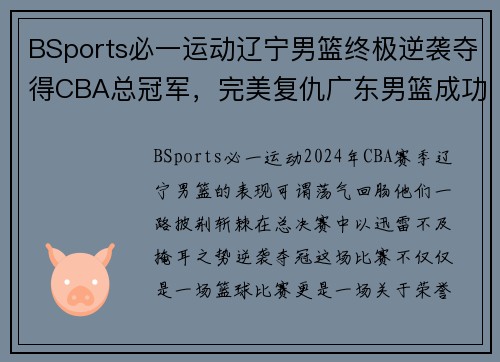 BSports必一运动辽宁男篮终极逆袭夺得CBA总冠军，完美复仇广东男篮成功捍卫荣誉
